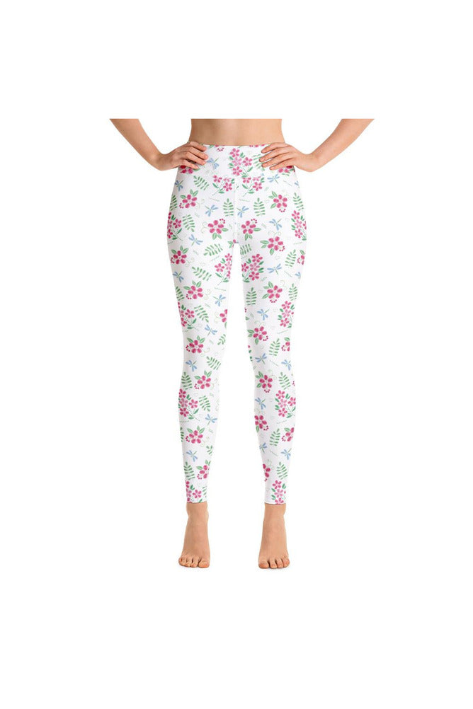 Floral Faux Stitch Work Yoga Leggings - Objet D'Art