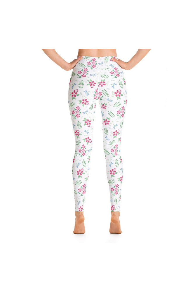 Floral Faux Stitch Work Yoga Leggings - Objet D'Art