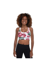 Pink Roses on Micro Blue Stripes Padded Sports Bra - Objet D'Art