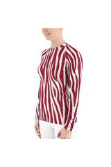 Rose-colored Zebra Stripes Women's Rash Guard - Objet D'Art