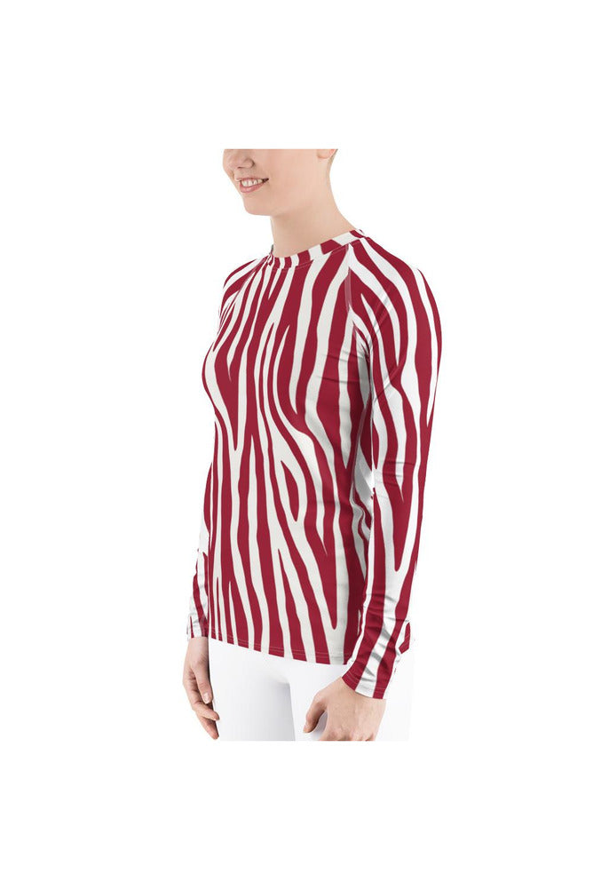 Rose-colored Zebra Stripes Women's Rash Guard - Objet D'Art