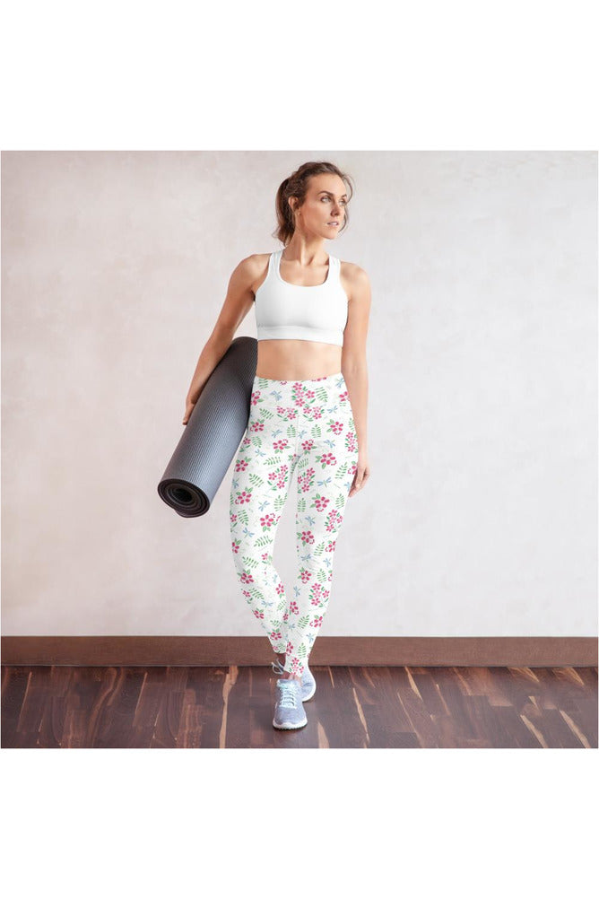 Floral Faux Stitch Work Yoga Leggings - Objet D'Art