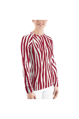 Rose-colored Zebra Stripes Women's Rash Guard - Objet D'Art