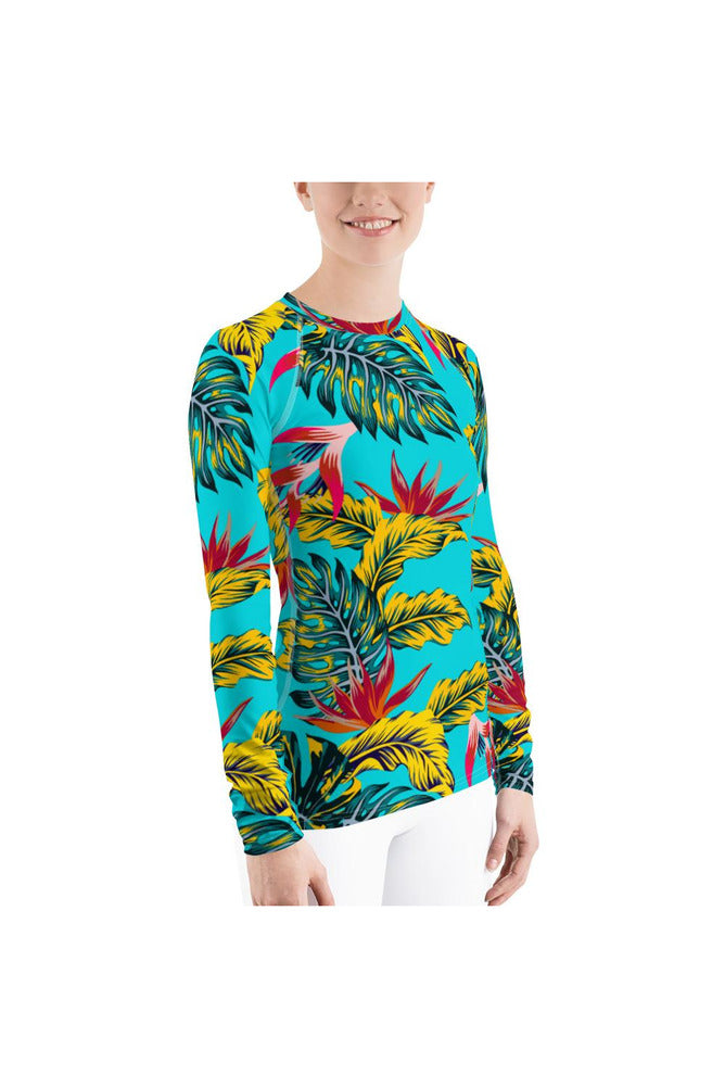 Palms on Robin's Egg Blue Women's Rash Guard - Objet D'Art