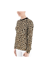 Leopard Print Black Collar Women's Rash Guard - Objet D'Art