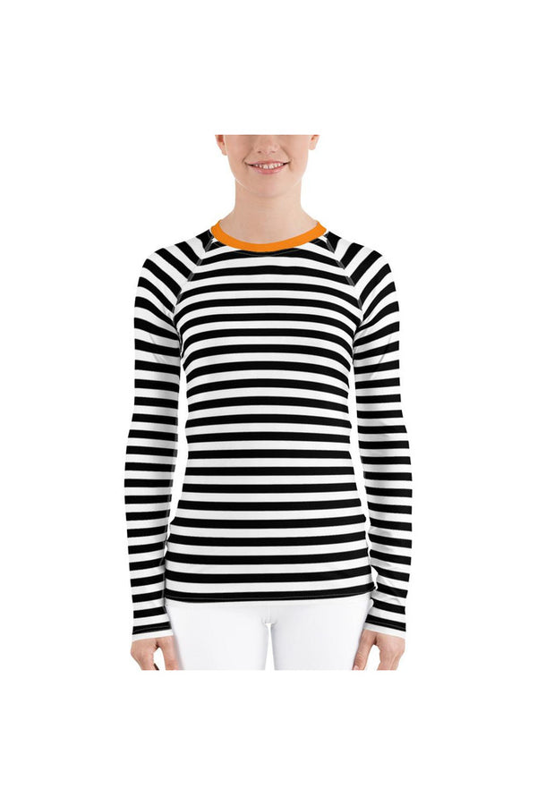 Micro Stripes Turmeric Accent Women's Rash Guard - Objet D'Art