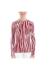 Rose-colored Zebra Stripes Women's Rash Guard - Objet D'Art