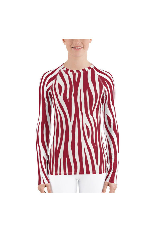 Rose-colored Zebra Stripes Women's Rash Guard - Objet D'Art