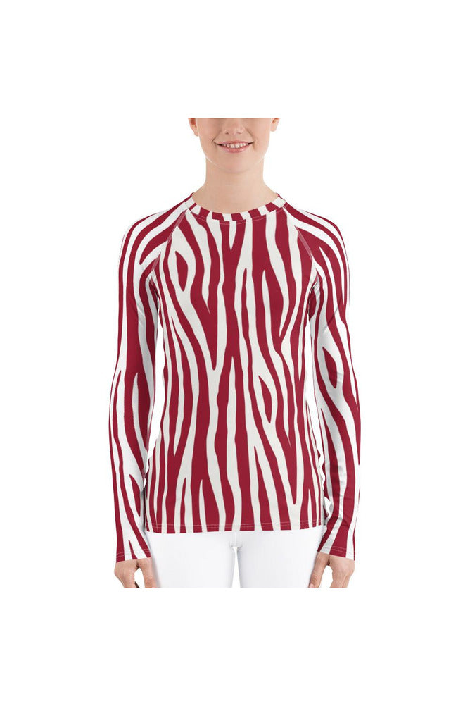 Rose-colored Zebra Stripes Women's Rash Guard - Objet D'Art