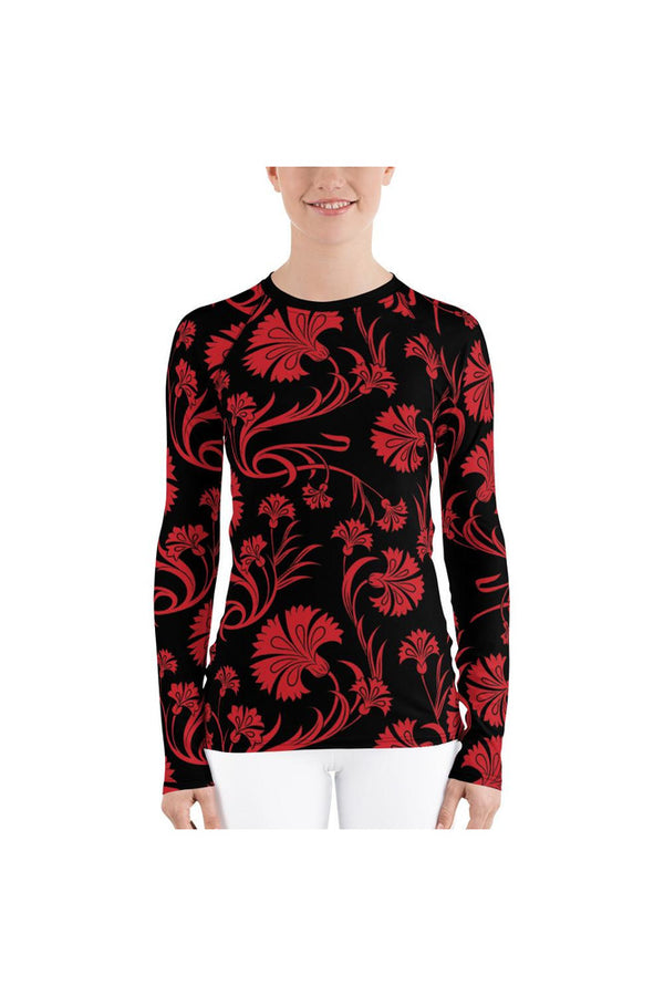 Scarlet Blossoms Women's Rash Guard - Objet D'Art