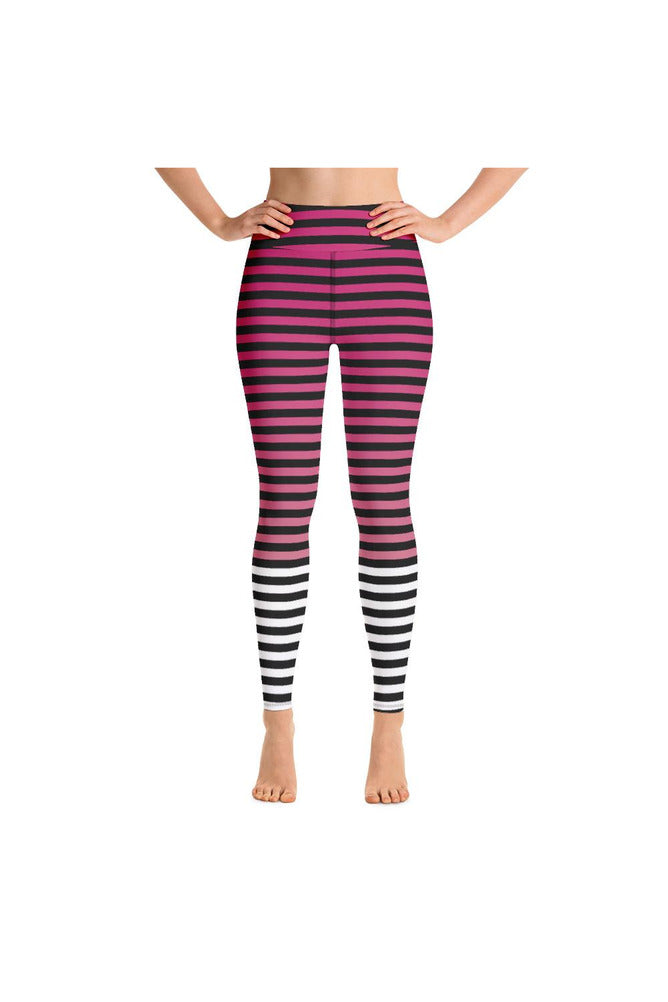 Pink & White Stripes Yoga Leggings - Objet D'Art