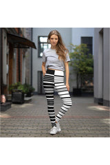 Black and White Striped United Yoga Leggings - Objet D'Art