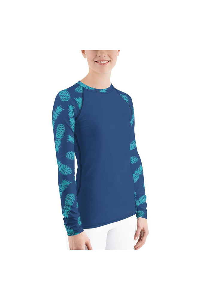 Pineapple Blue Women's Rash Guard - Objet D'Art