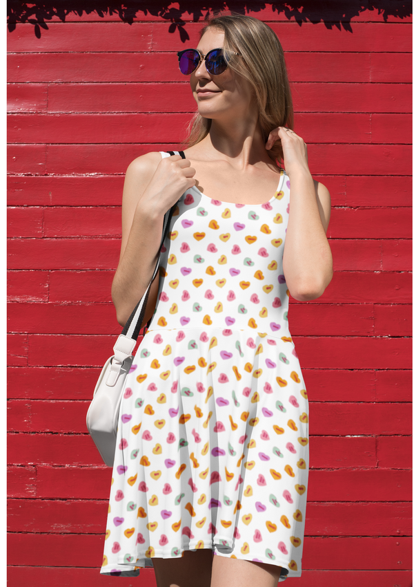 Valentine's Day Candy Print Thea Sleeveless Skater Dress - Objet D'Art