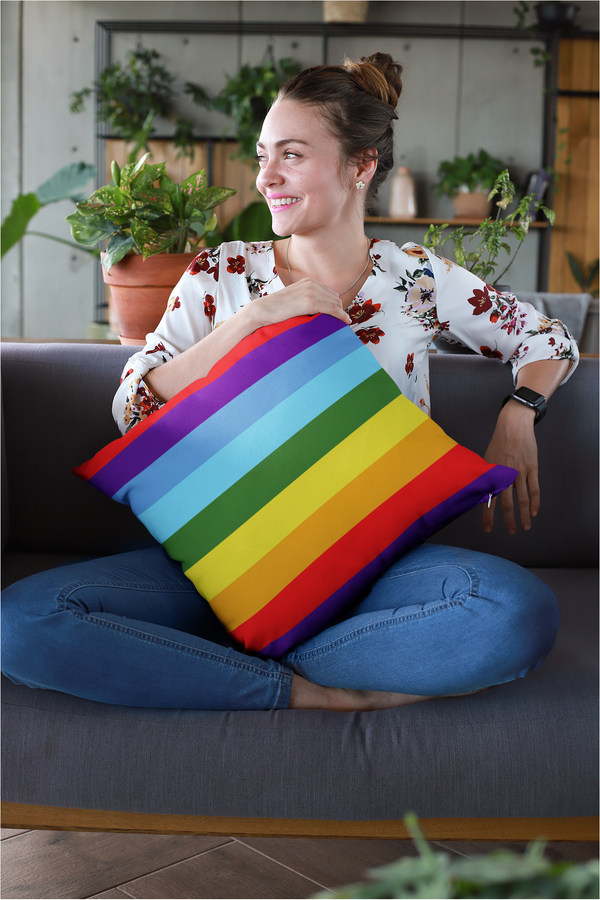 Rainbow Bands Spun Polyester Square Pillow - Objet D'Art
