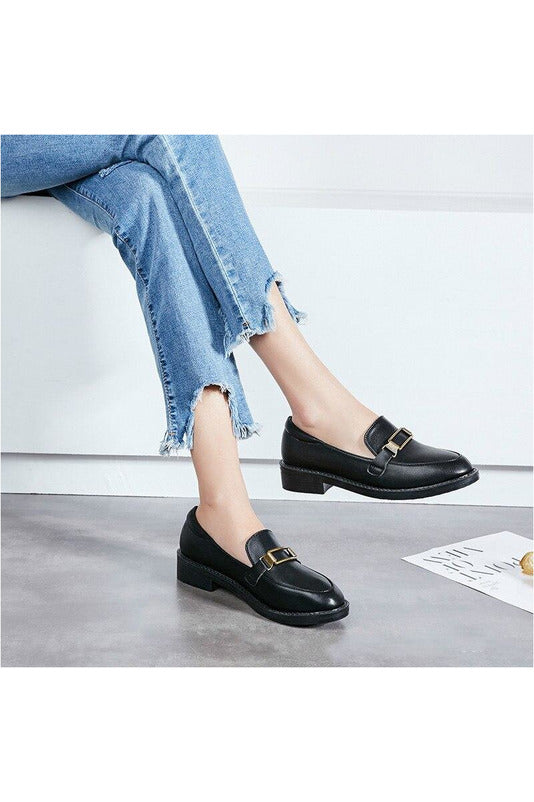 Genuine Leather Round Toe  Loafers - Objet D'Art