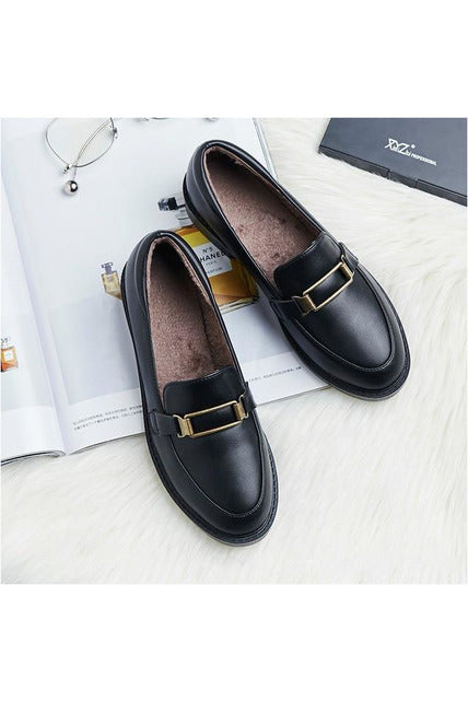 Genuine Leather Round Toe  Loafers - Objet D'Art