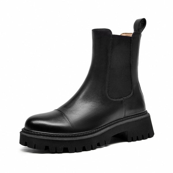 Cow Leather Thick Sole Platform Ankle Boots - Objet D'Art