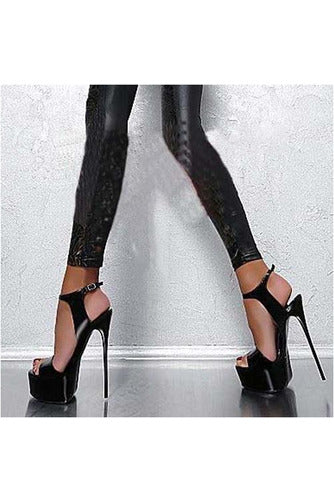 Aneikeh Hot Sales 2021 Summer Style Sexy 16cm Women Sandals High Heels Open Toe Buckles Nightclub Party Shoe Black Big Size 15 - Objet D'Art