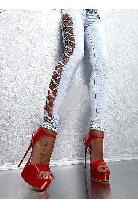 Aneikeh Hot Sales 2021 Summer Style Sexy 16cm Women Sandals High Heels Open Toe Buckles Nightclub Party Shoe Black Big Size 15 - Objet D'Art