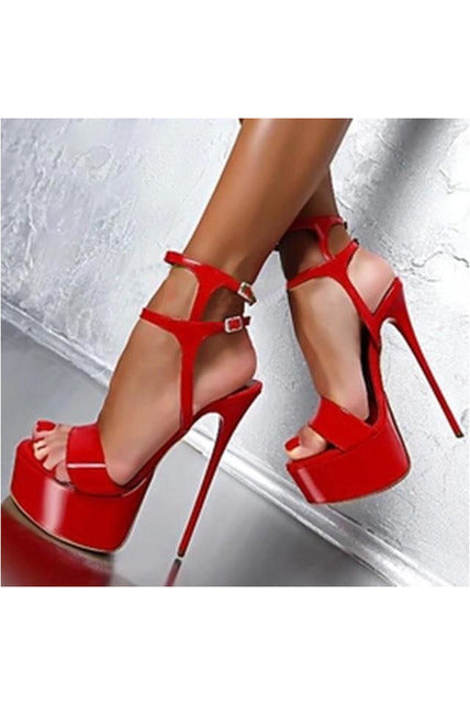 Aneikeh Hot Sales 2021 Summer Style Sexy 16cm Women Sandals High Heels Open Toe Buckles Nightclub Party Shoe Black Big Size 15 - Objet D'Art