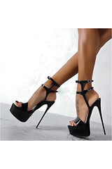 Aneikeh Hot Sales 2021 Summer Style Sexy 16cm Women Sandals High Heels Open Toe Buckles Nightclub Party Shoe Black Big Size 15 - Objet D'Art