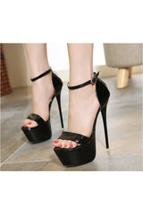 Aneikeh Hot Sales 2021 Summer Style Sexy 16cm Women Sandals High Heels Open Toe Buckles Nightclub Party Shoe Black Big Size 15 - Objet D'Art