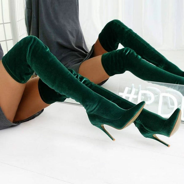 Harbor Blue Green Over The Knee Long Boots - Objet D'Art