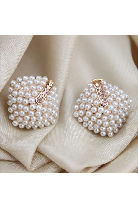 ExquisiteFashion OL Style Women Stud Earrings Pearl Rhombus Crystal Rhinestone - Objet D'Art Online Retail Store