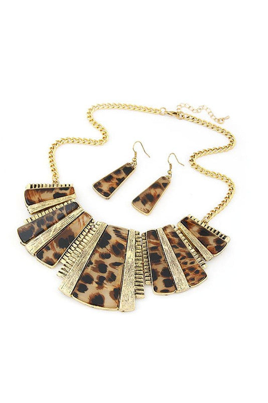 Womens Mixed Style Bohemia Leopard Bib Chain Necklace+Earrings Jewelry - Objet D'Art