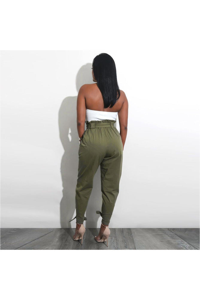 Womens Belted High Waist Trousers Ladies Party Casual Pants - Objet D'Art