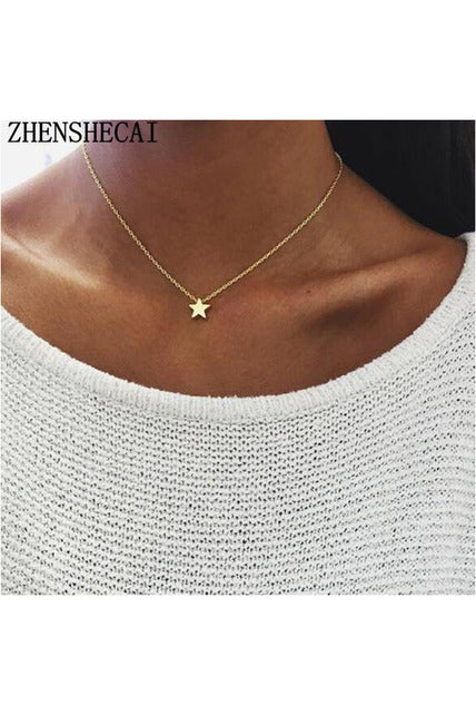 Tiny Heart Necklace for Women SHORT Chain Heart star Pendant Necklace Gift Ethnic Bohemian Choker Necklace drop shipping A64 - Objet D'Art