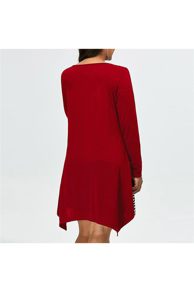 Fashion Womens Plus Size V-Neck Long Sleeve Asymmetrical Mini Dress Pockets - Objet D'Art Online Retail Store