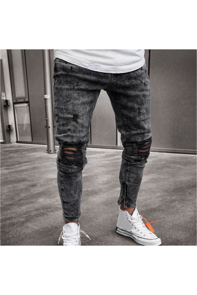Mens Skinny Stretch Denim Pants Distressed Ripped Freyed Slim Fit Jeans Trousers - Objet D'Art Online Retail Store