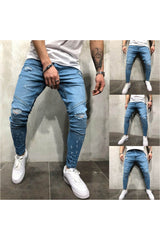 Men's Printed Denim Cotton Vintage Wash Hip Hop Work Trousers Jeans Pants - Objet D'Art Online Retail Store