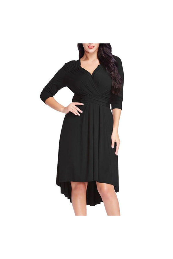 Fashion Womens Casual Plus Size Plus Size 3/4 Sleeve Cross V Neck Solid Dress - Objet D'Art Online Retail Store