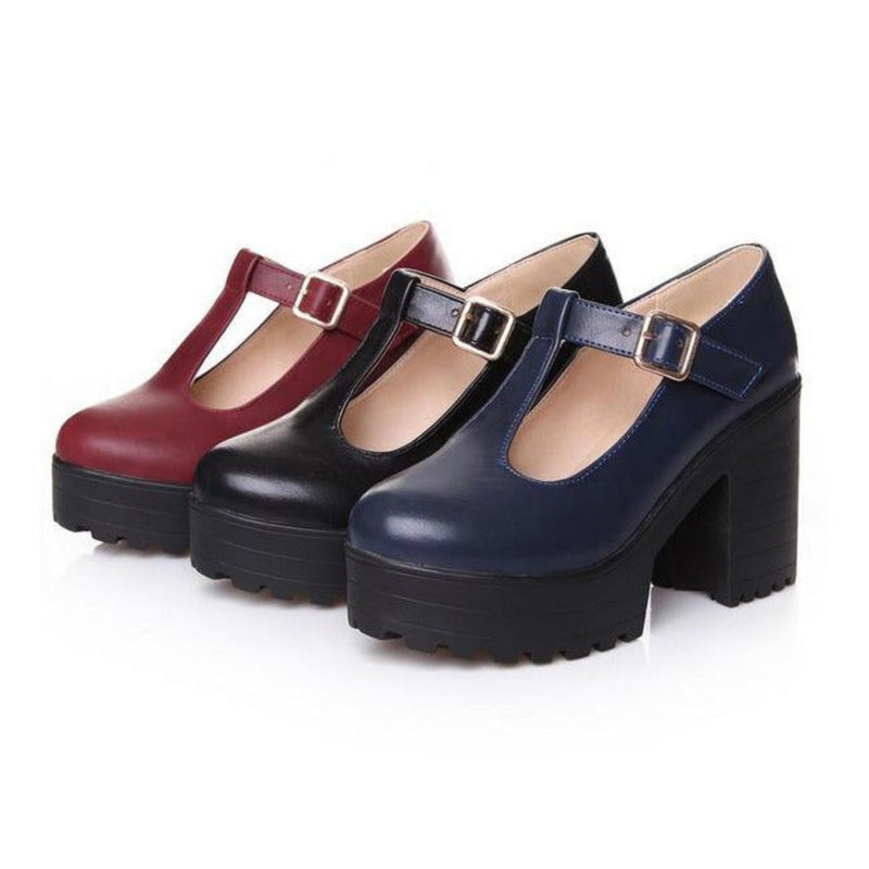 Buckle Strap Solid Mary Jane Platform Shoes - Objet D'Art