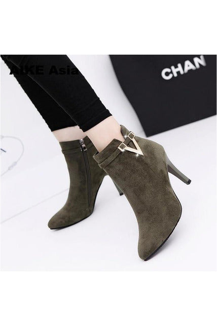 High Heels  Faux Leather Ankle Boots - Objet D'Art