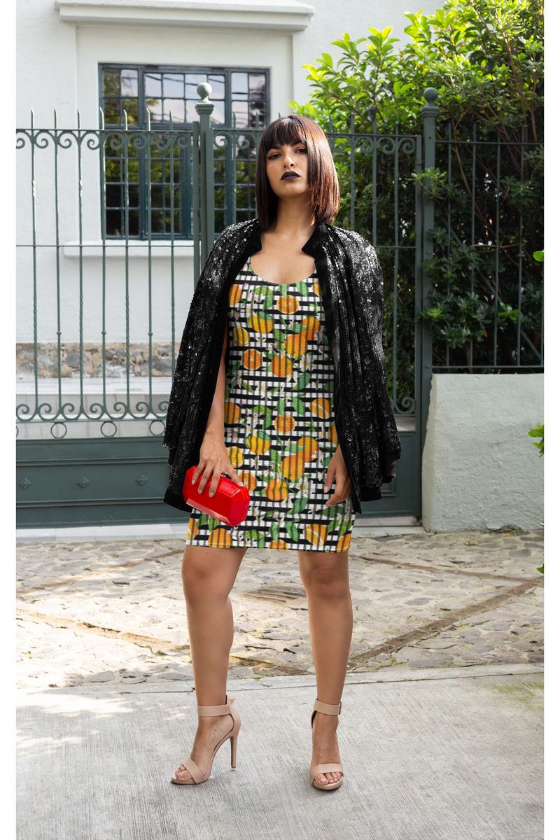 Oranges on Stripes Bodycon Dress - Objet D'Art