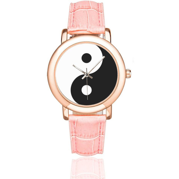 YIN YANG Women's Rose Gold Leather Strap Watch - Objet D'Art