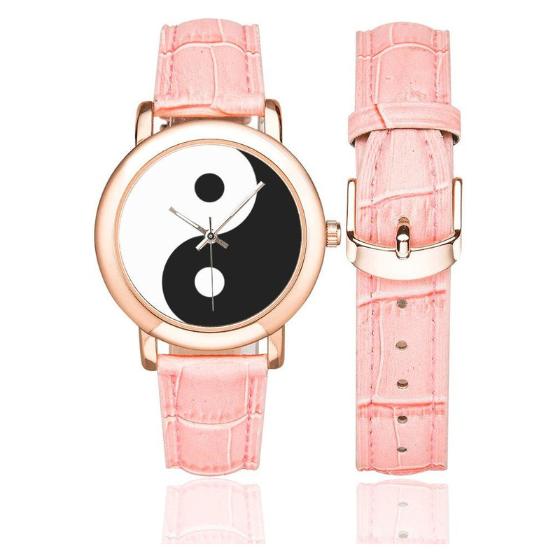 YIN YANG Women's Rose Gold Leather Strap Watch - Objet D'Art