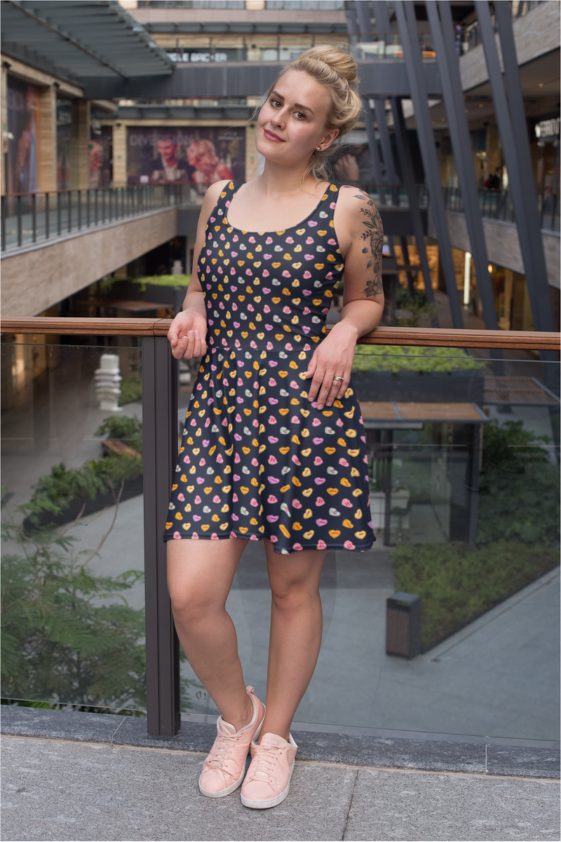 Valentine's Day Candy Print Thea Sleeveless Skater Dress - Objet D'Art