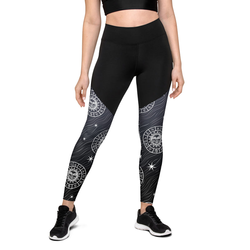 Zodiac Sun Wheel Sports Leggings - Objet D'Art