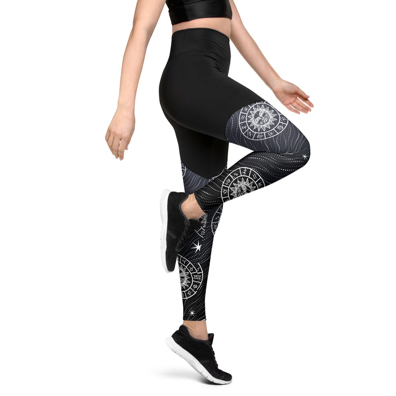 Zodiac Sun Wheel Sports Leggings - Objet D'Art