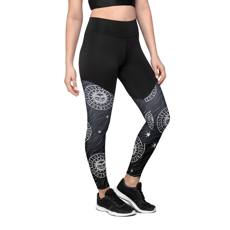 Zodiac Sun Wheel Sports Leggings - Objet D'Art