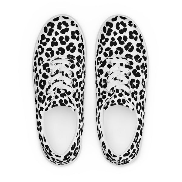 White Leopard Women’s lace-up canvas shoes - Objet D'Art