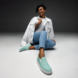 Mint & Steel Blue Striped Women’s slip-on canvas shoes - Objet D'Art