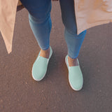 Mint & Steel Blue Striped Women’s slip-on canvas shoes - Objet D'Art