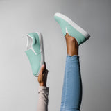 Mint & Steel Blue Striped Women’s slip-on canvas shoes - Objet D'Art